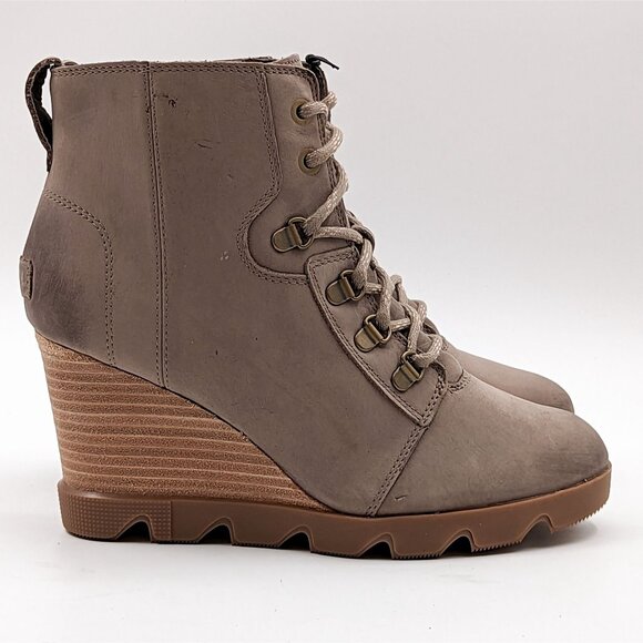 Sorel Joan Uptown Wedge Boots Khaki Waterproof Suede Size 9.5 - Picture 4 of 7